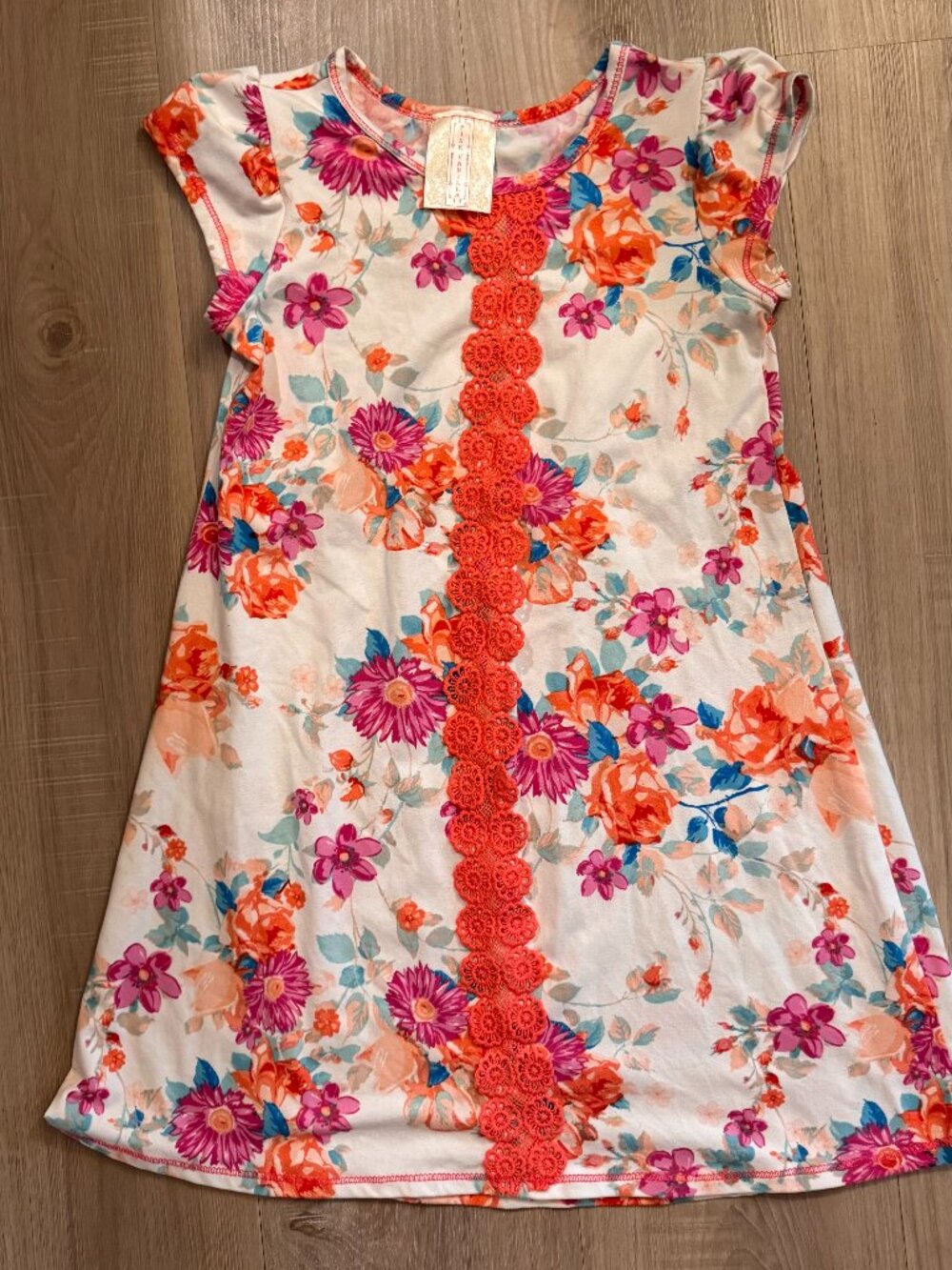 ADORABLE Pink Vanilla girls size 6X dress crocheted floral